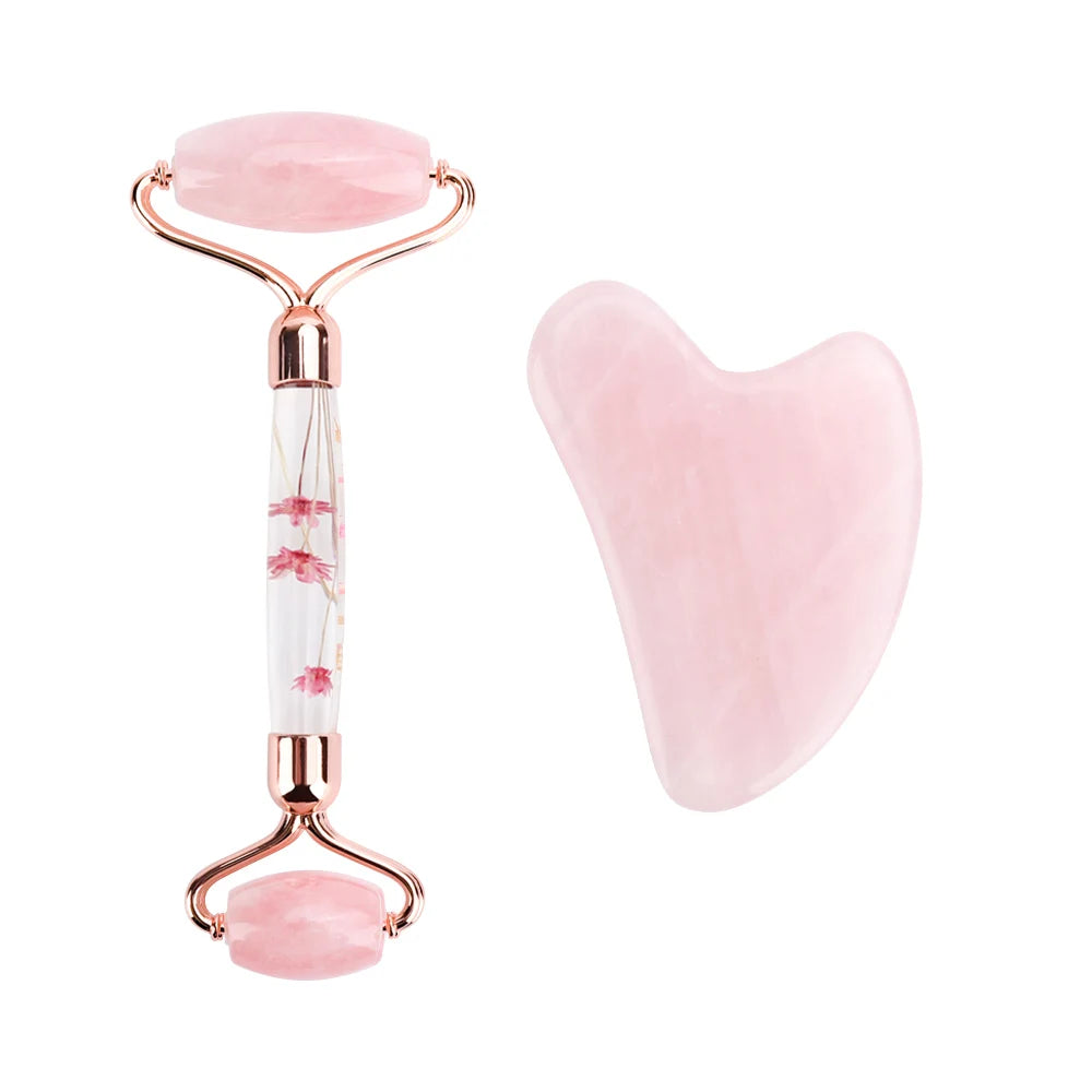 Heart-Shaped Rose Quartz Massage Set