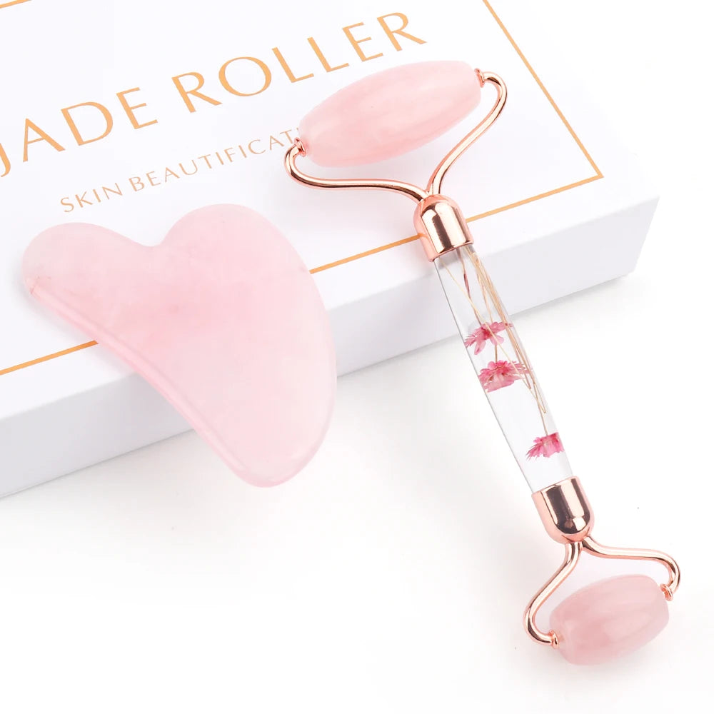 Heart-Shaped Rose Quartz Massage Set